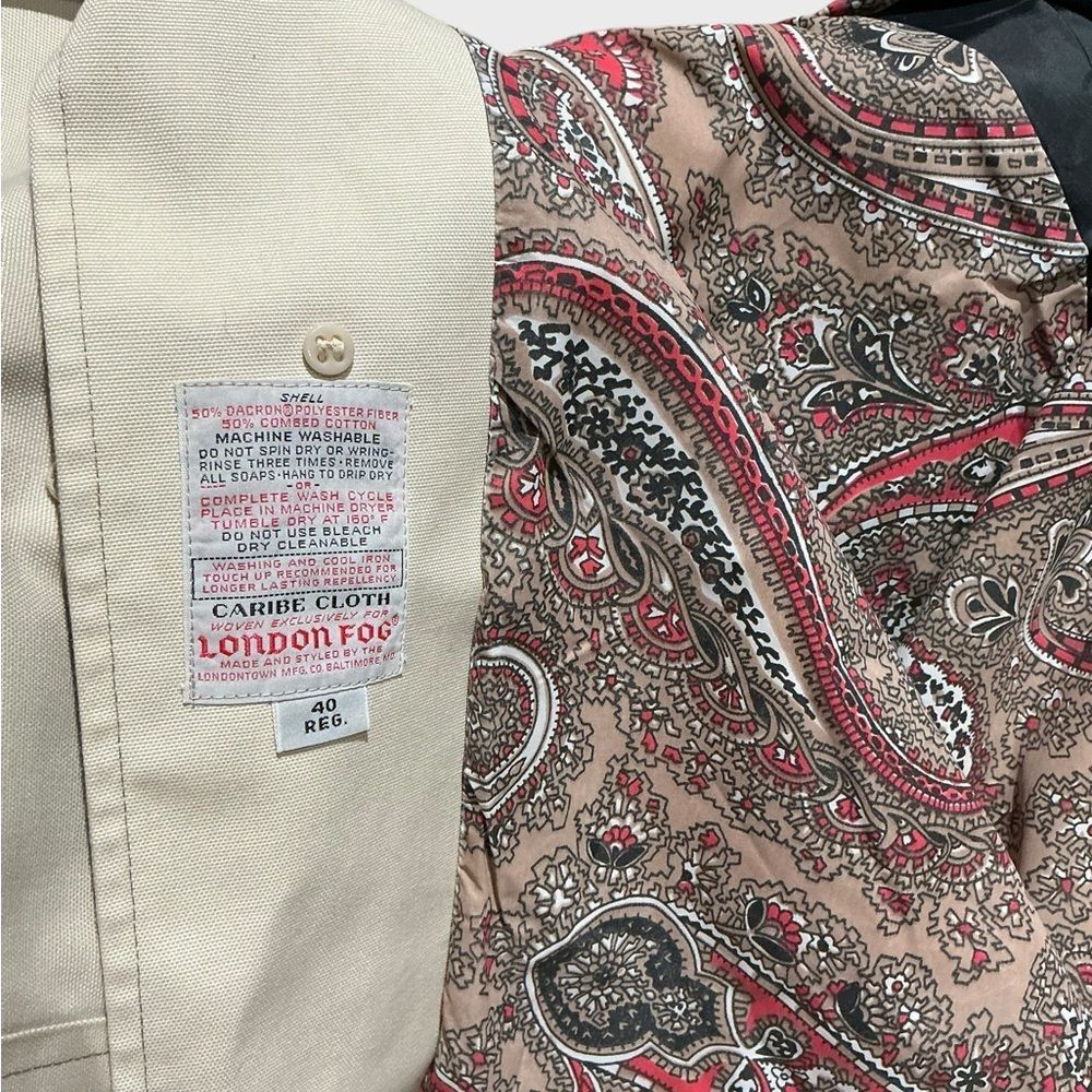 Vintage 70s London Fog Maincoats Trench Coat Beige Paisley Lined 40R Men’s
